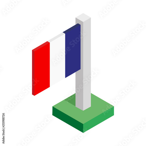 National flag of France on flagpole drawn in isometric view