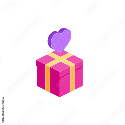 Gift box icon and heart, present
