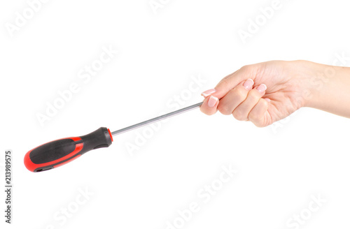 Screwdriver in hand on white background isolation