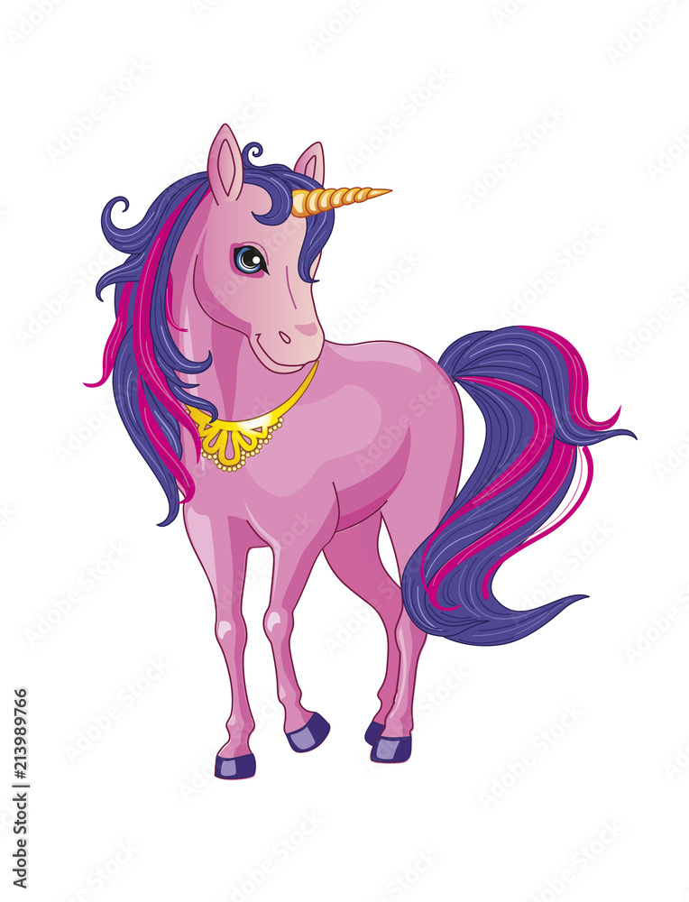 Pink unicorn on a white background. Illustration of a child. Magic. Vector. Pink unicorn on a white background. Illustration of a child. Magic. Vector.