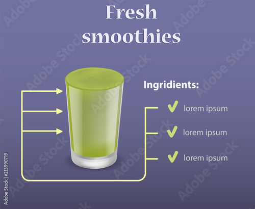 Green smoothie ingridients concept background. Realistic illustration of green smoothie ingridients vector concept background for web design