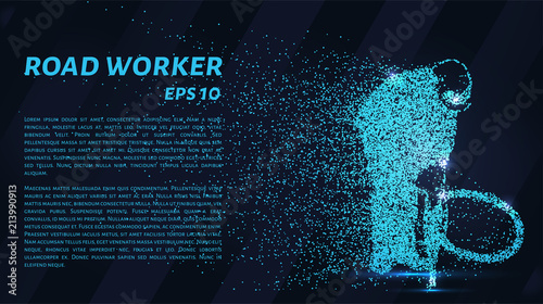 Road worker of the particles. Road worker with a jackhammer.