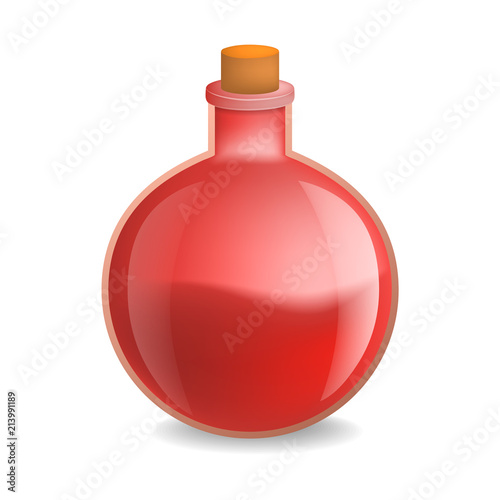 Red chemistry bottle mockup. Realistic illustration of red chemistry bottle vector mockup for web design isolated on white background