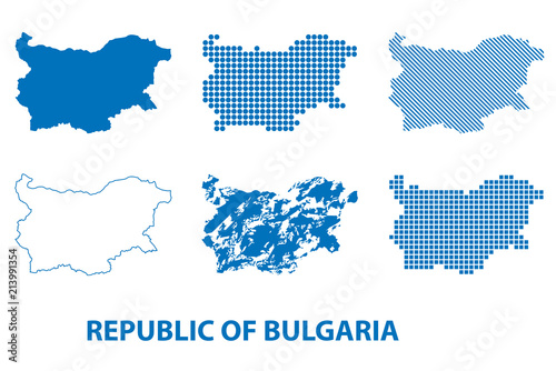 map of Republic of Bulgaria - vector set of silhouettes in different patterns