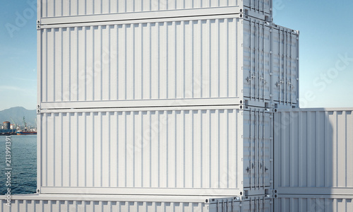 Close up of white cargo containers, 3d rendering