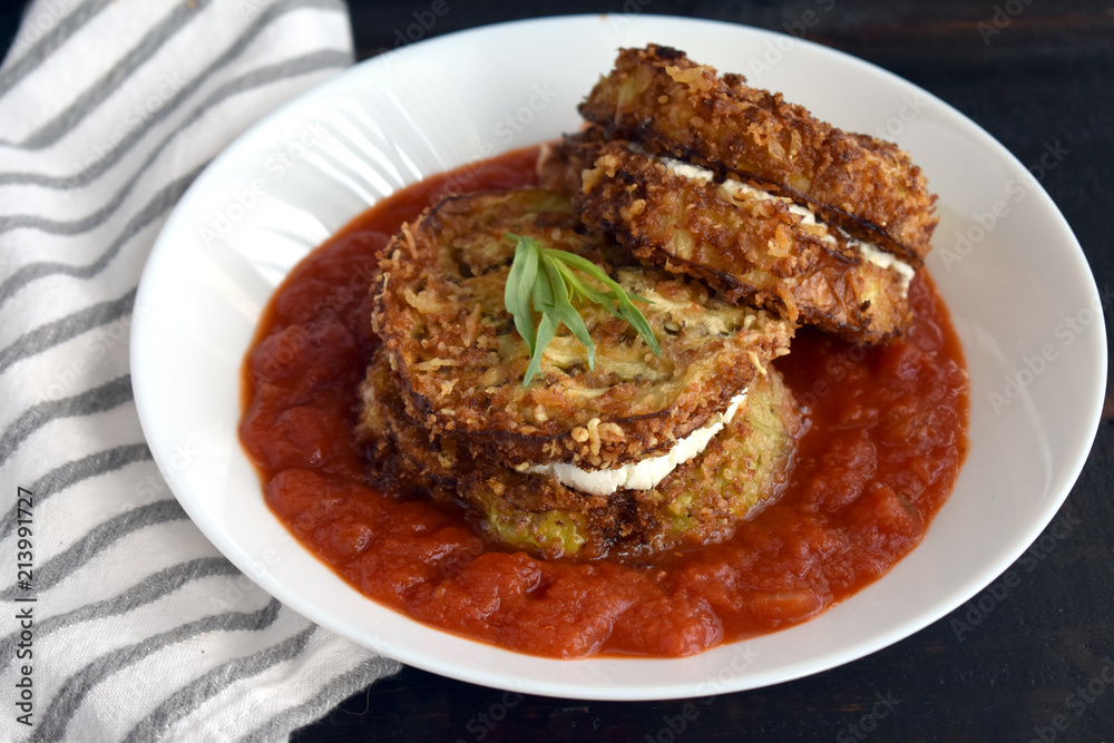Eggplant and Goat-Cheese Sandwiches with Tomato Tarragon Sauce Eggplant and Goat-Cheese Sandwiches with Tomato Tarragon Sauce