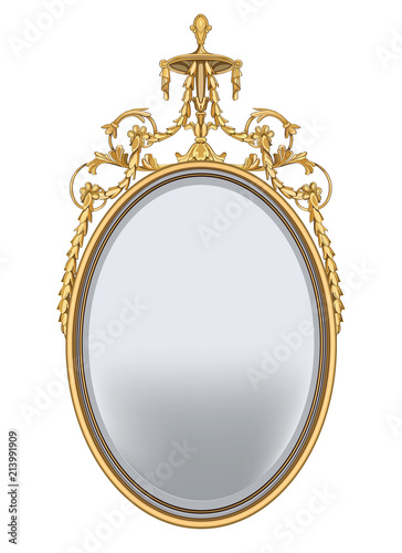 Gold vintage mirror isolated on white background. Vector illustration.