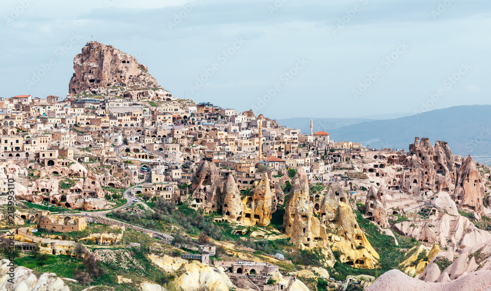 Uchisar castle in Cappadocia, Turkey. Landscape photography