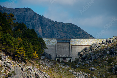 reservoir dam of andalusian white village grazalema  spain