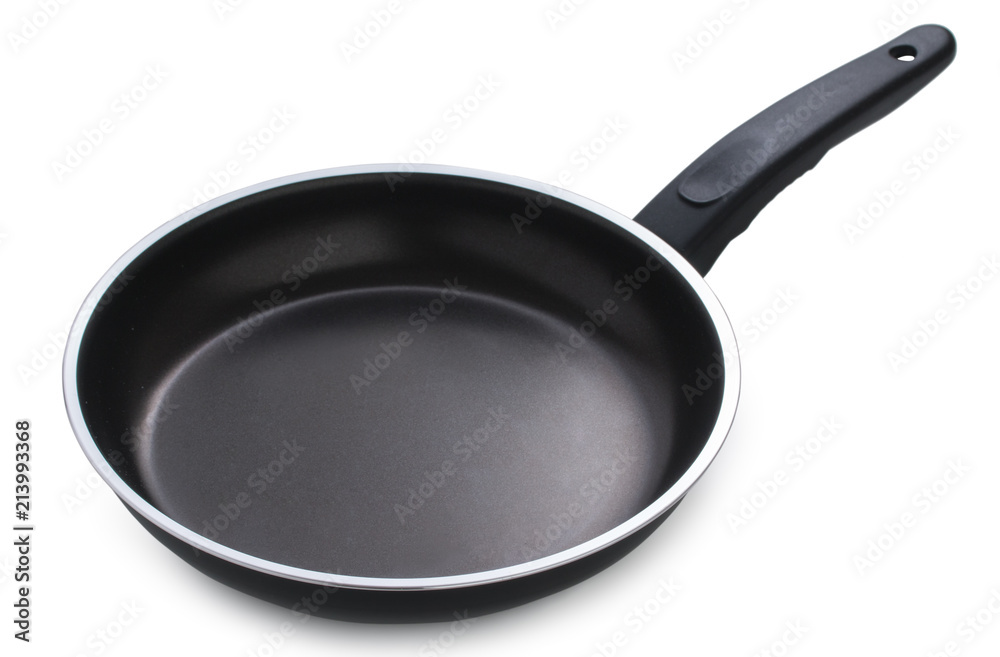 Black frying pan isolated on white background, close-up. Black frying pan isolated on white background, close-up.