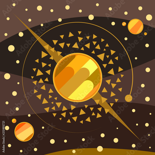 Planets Art Illustration Golden