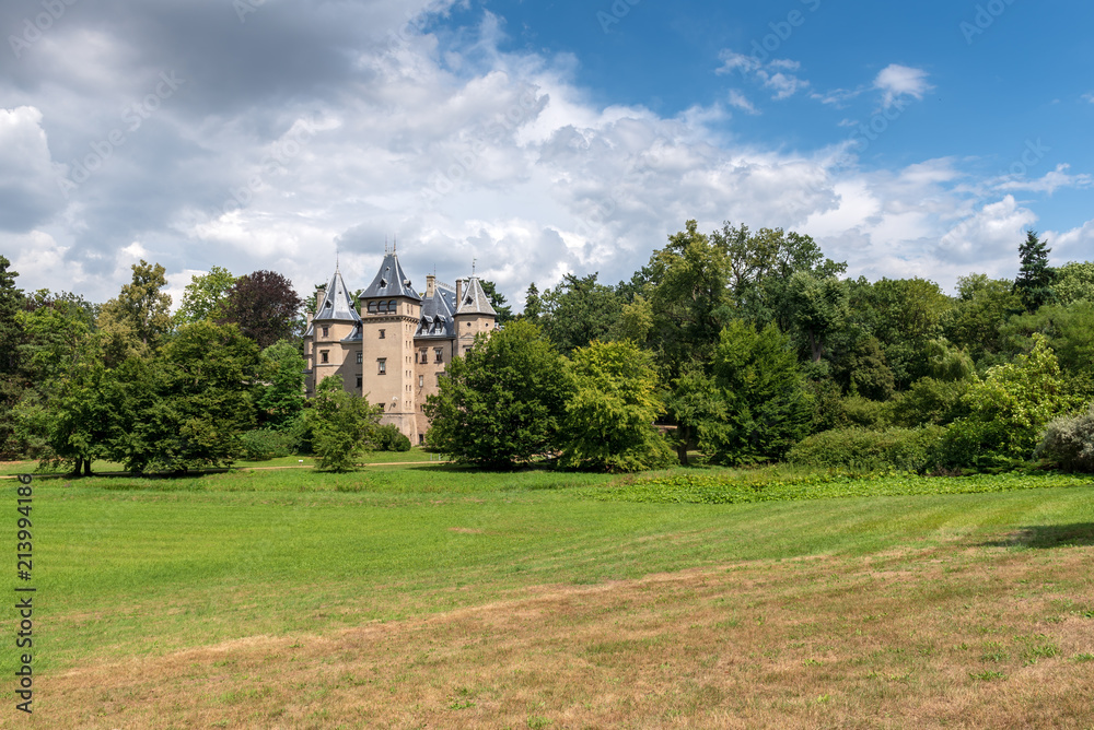 View of beautiful park and renaissance Goluchow castle located near Kalisz. Poland, Europe