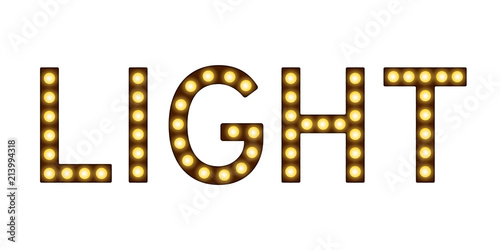 Letters with lamps, lighting bulbs imitation, word light with lamps, glowing sign
