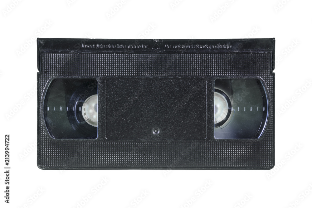 An old retro vintage VHS cassette tape, isolated on a white background. Light mojo tones.
