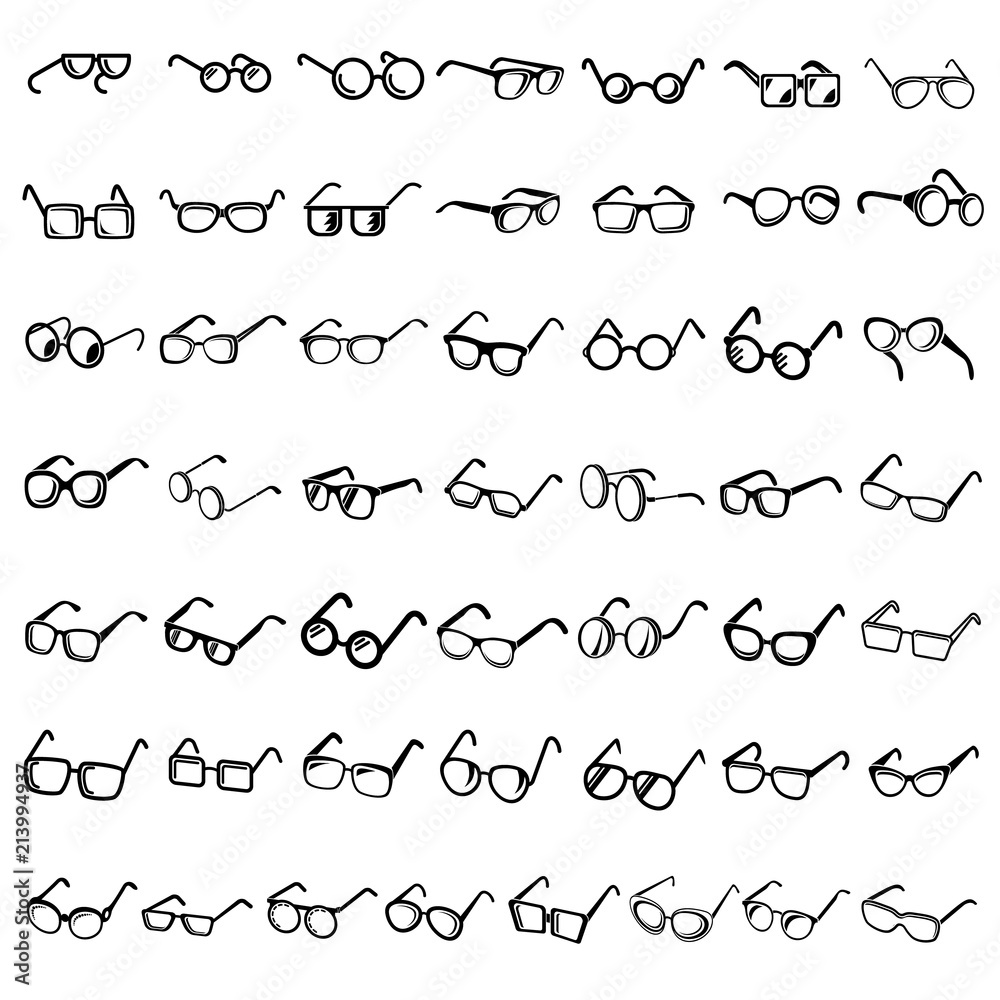 Glasses forms icons set. Simple illustration of 50 glasses forms vector icons for web