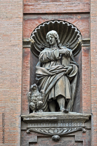 Italy, Bologna Saint John evangelist statue attributed to Giovanni Tedeschi in the front of Santissimo Salvatore church.
