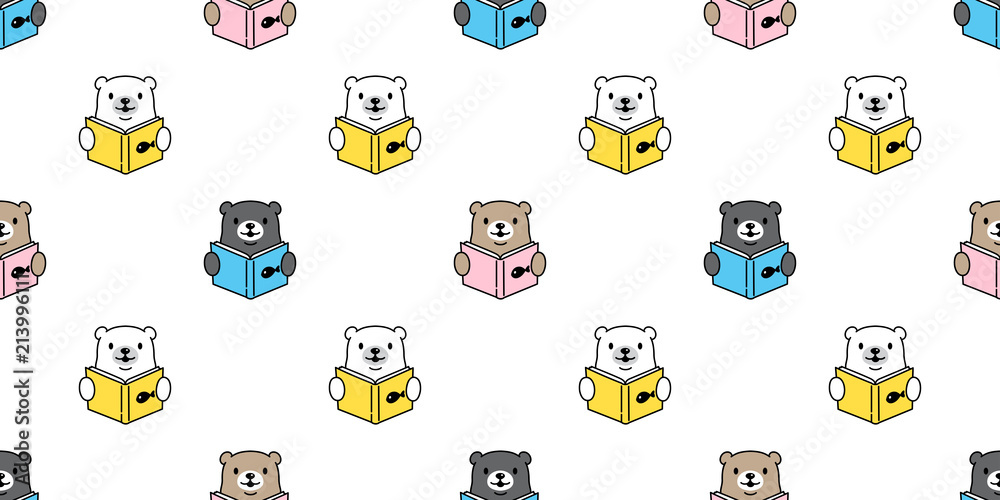 bear seamless pattern vector polar bear reading book teddy panda cartoon illustration background wallpaper isolated bear seamless pattern vector polar bear reading book teddy panda cartoon illustration background wallpaper isolated