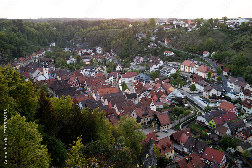 Overview of the historic old town of Pottenstein in Germany
