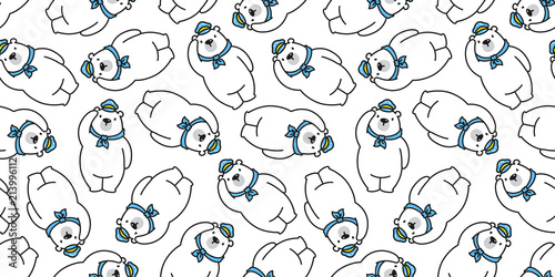 bear seamless vector polar bear pattern panda teddy scarf hat cap isolated tile background repeat wallpaper