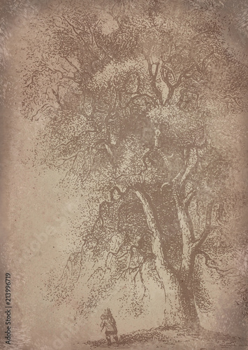 Old vintage grunge paper tree background - Historisches Papier mit Baum Motiv