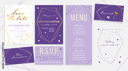 Luxury wedding invitation card set for ceremony and reception.
