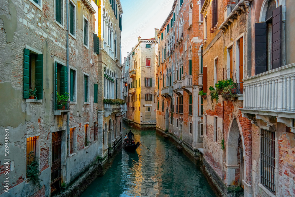  small Venetian Canal in the evening, Venice, Italy, Europe
