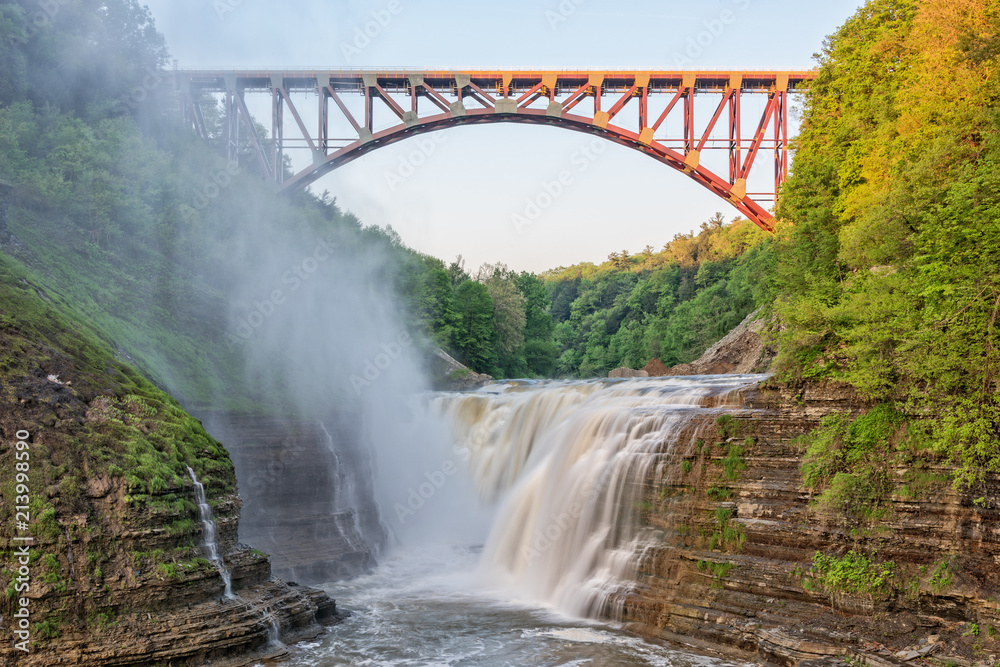 Fototapeta premium Upper Falls Arched Bridge At Letchworth State Pa