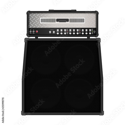 Realistic modern rock guitar amplifier with cabinet speaker, vector illustration