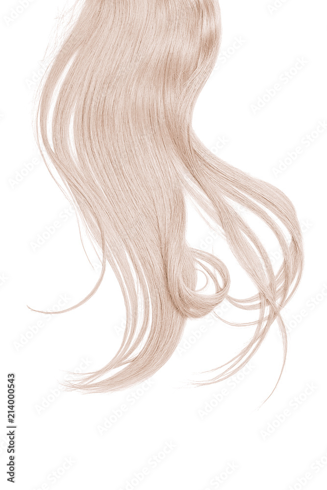 Long blowing hair, isolated on white background. Disheveled blond hair
