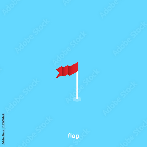 red waving flag on a blue background, isometric image