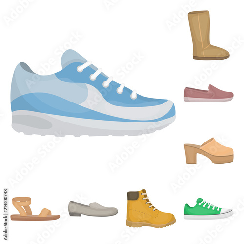 A variety of shoes cartoon icons in set collection for design. Boot, sneakers vector symbol stock web illustration.