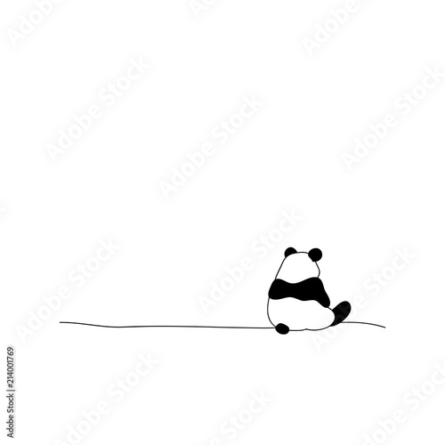 Back view lonely panda, vector illustration