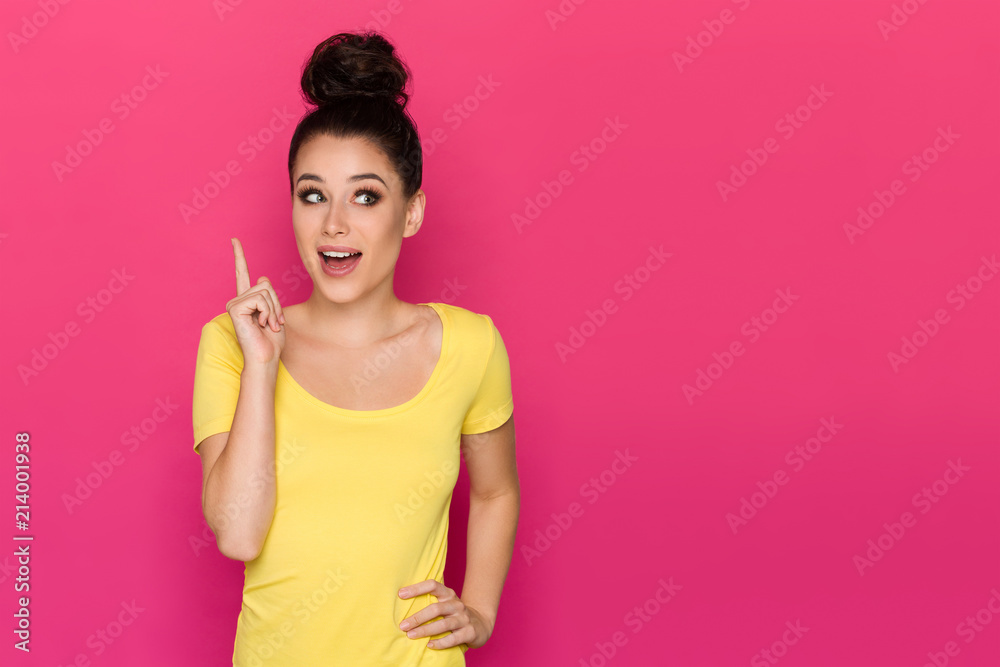 Beautiful Young Woman Is Showing Index Finger And Talking Beautiful Young Woman Is Showing Index Finger And Talking