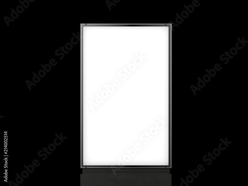 Photography Vertical illuminated banner on a black background, 3d rendering.