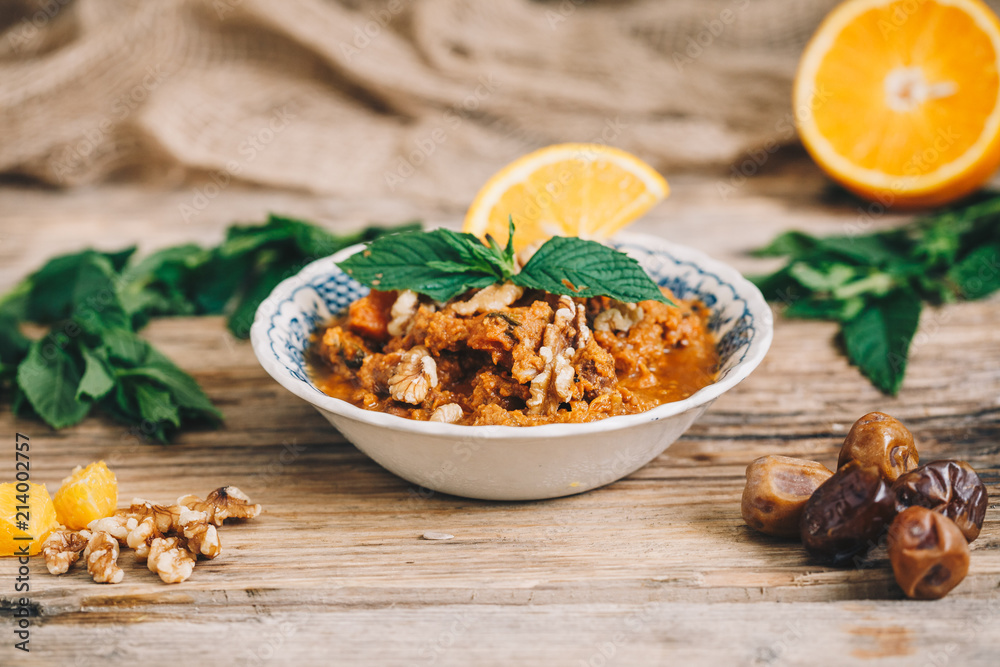 Vegan moroccan style goulash with orange and mint Vegan moroccan style goulash with orange and mint