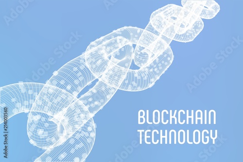 Block chain. Crypto currency. Blockchain concept. 3D wireframe chain with digital blocks. Editable cryptocurrency template. Stock vector illustration.