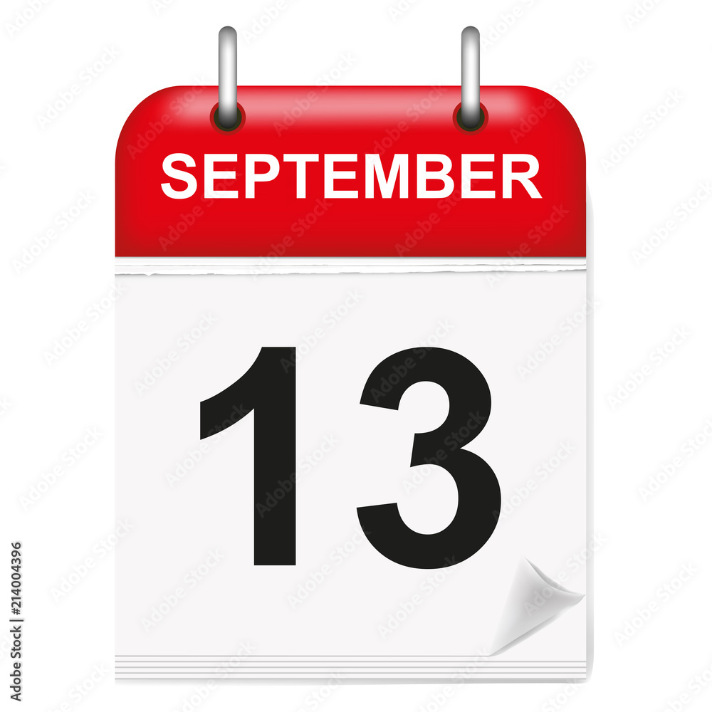 Daily calendar of single-leaf rings, red spine, 3d,september,13,13th,thirteenth.Vector illustration Daily calendar of single-leaf rings, red spine, 3d,september,13,13th,thirteenth.Vector illustration