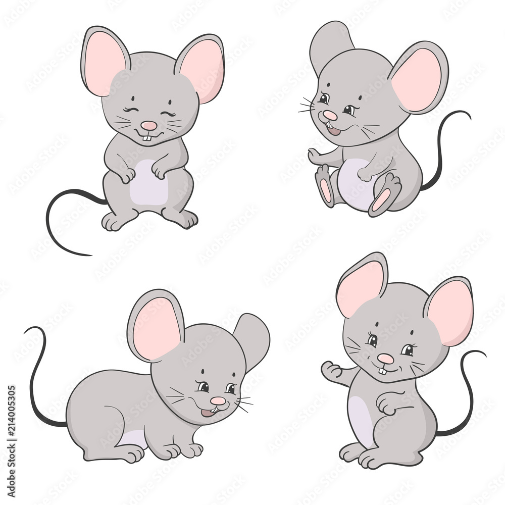 Set of cute little cartoon mice. Vector mouse collection. Stock Vector |  Adobe Stock