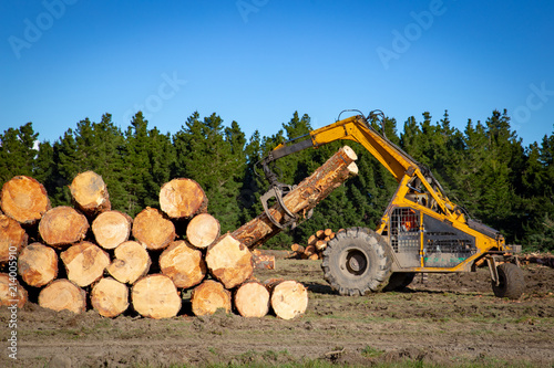 Logging machinery used to stack logs for transportation