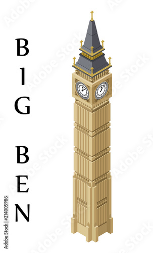 Isometric highly detailed Big Ben tower.