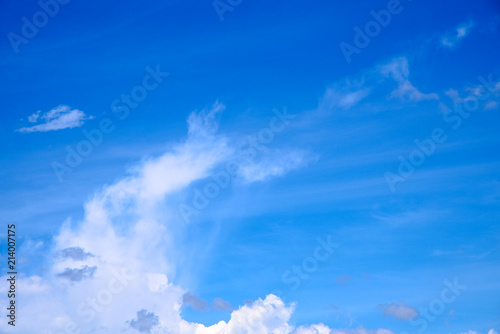 Fluffy white clouds on blue sky.