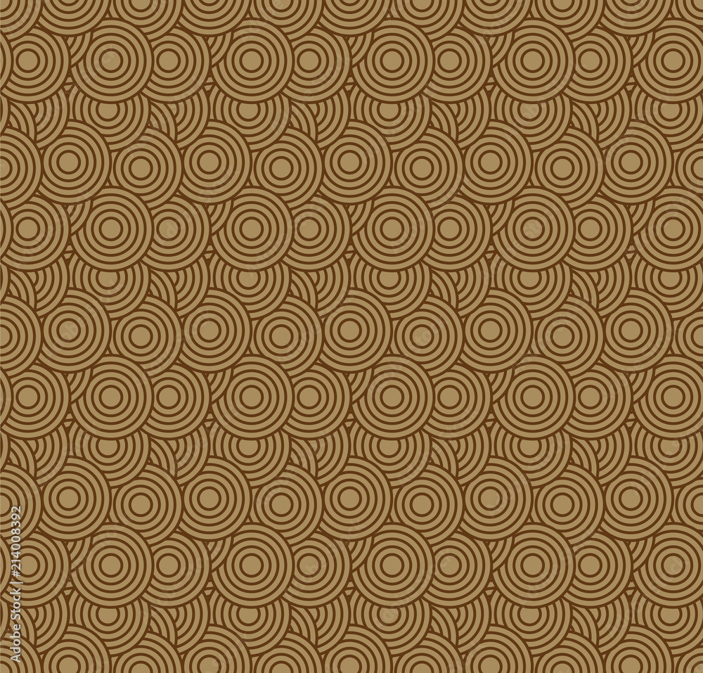 Retro wallpaper. Abstract seamless geometric pattern with circles on brown. Funky retro seamless wallpaper illustration circles on brown