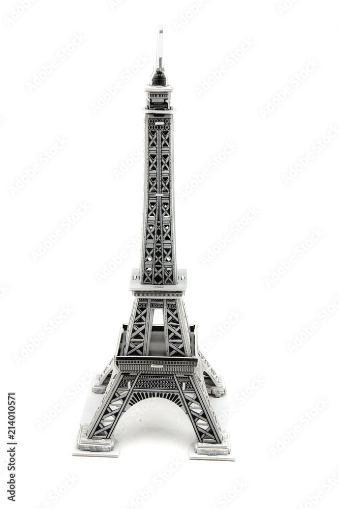 souvenir from paper Eiffel Tower Paris on white background