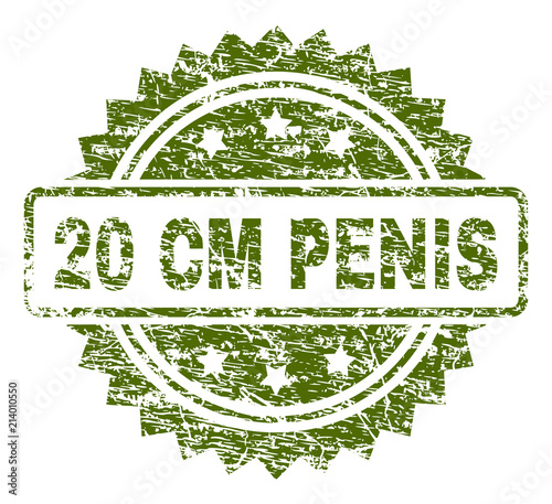 20 CM PENIS stamp seal watermark with rubber print style. Green vector rubber print of 20 CM PENIS tag with scratched texture.