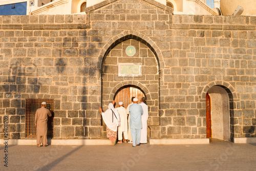 MEDINA, SAUDI ARABIA - APRIL 29 2018: Abu Bakr Mosque near Masjid An-Nabawi or Prophet Mosque in Medina. One of the sightseeing in the city. Historic place