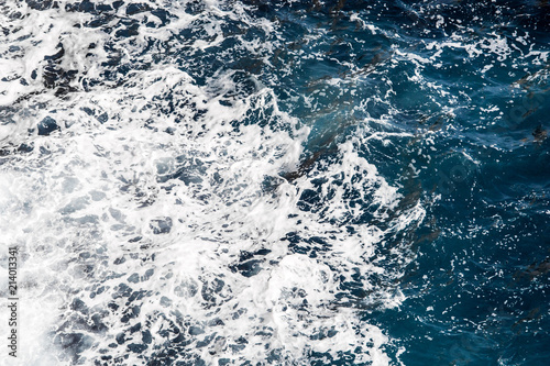 Blue sea water surface, ocean waves pattern background