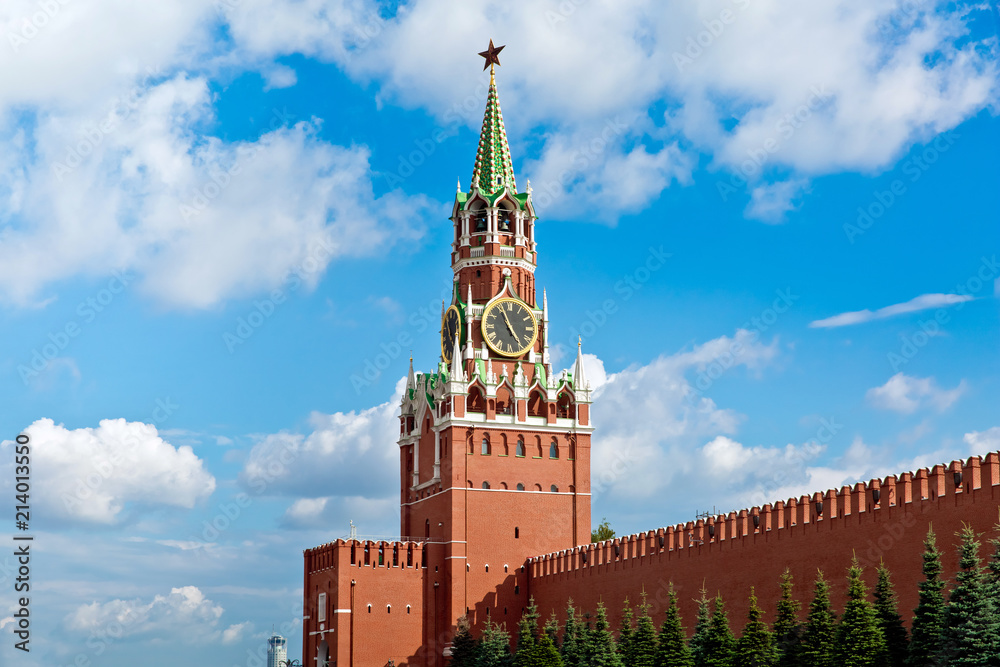 Spasskaya tower on Red square in Moscow city, Russia Spasskaya tower on Red square in Moscow city, Russia