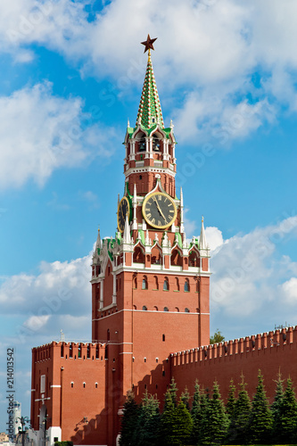 Spasskaya tower on Red square in Moscow city, Russia