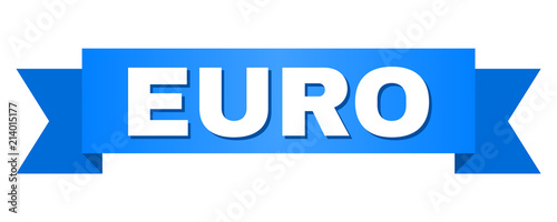 EURO text on a ribbon. Designed with white title and blue stripe. Vector banner with EURO tag.
