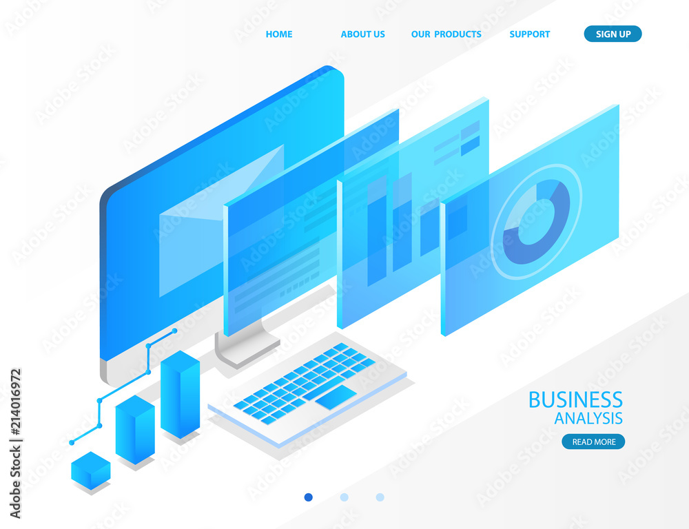 business analysis system, isometric blue light concept business analysis system, isometric blue light concept